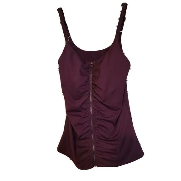 Fabletics Mia Tank Top Shirred Bliss  Shirt Size XS Purple Full Zip t61 - Picture 2 of 6